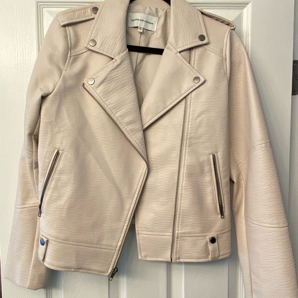 Cupcake & Cashmere Bone Faux Leather Jacket Medium BARELY WORN